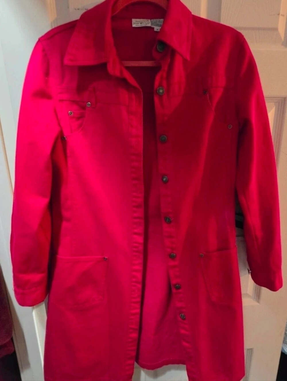 Vintage Newport News Jeanology Collection Red Denim Duster Shirt-Jacket.
